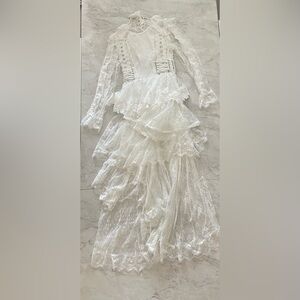 Women’s White Tiered Lace Engagement Party Dress